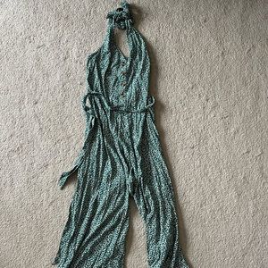 Floral halter neck button down jumpsuit
